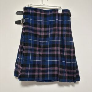 Scottish Design Tartans Size 32 Kilt Blue Purple Pleated Belt Loops Buckles Mens